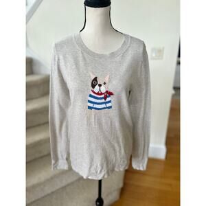 J.Crew Factory Light Grey Frenchie Bulldog Sequin Scarf Sweater